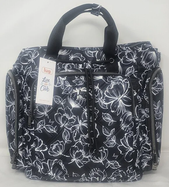 Lug Bustle Convertible Tote Crossbody Adjustable Strap Outline Floral Black NWT - Picture 1 of 9